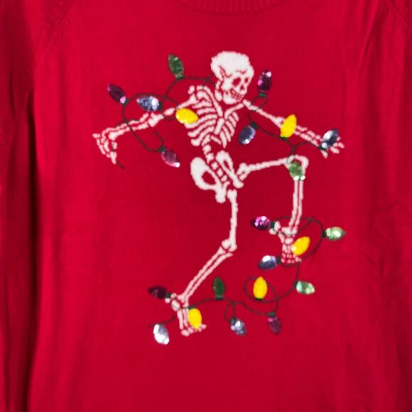 Torrid  Christmas Sweater Womens 2 Red Knit Pullover Skeleton Sequin Lights Plus - Picture 3 of 8